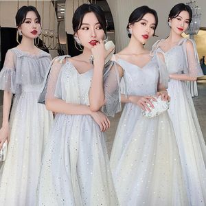 Ropa étnica Vestidos largos elegantes para dama de honor Lentejuelas sexy Gradiente gris con cordones Estilo Vestido de fiesta de boda Qipao Cheongsam