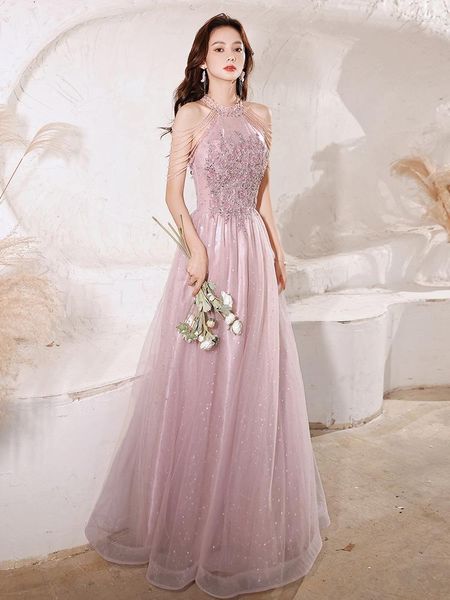 Vêtements ethniques Élégant Mesh Dentelle Fleur Cheongsams Robe De Soirée De Mariage Femmes Rose Banquet Robe Sexy Robes De Festa De Luxe Gland De Bal