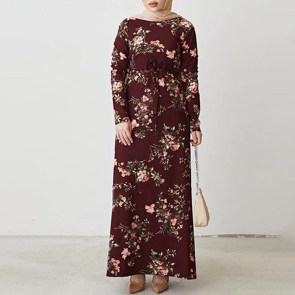 Vêtements ethniques élégant modeste Maxi robes pour femmes 2023 musulman imprimé mode col rond à manches longues dames Robe Abaya robes printemps automne