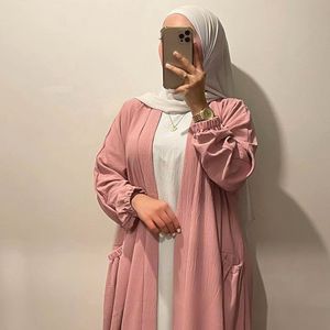 Vêtements ethniques Robe musulmane élégante pour les femmes Mode d'été Ceinture Maxi Dubai Abaya Kimono Party Solide Manches longues Turquie Hijab Kaftan 230721