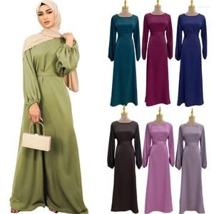 Etnische kleding Elegante moslimjurk voor vrouwen 2023 Spring mode riem maxi dubai abaya feest solide lange mouw kalkoen hijab kaftan