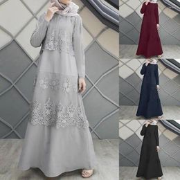 Vêtements ethniques Robe musulmane élégante Femmes Hijab Manches longues Dentelle Crochet Couture Robes Turquie Kaftan Caftan Marocain Abaya Dubaï