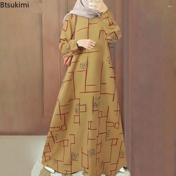 Vêtements ethniques Élégant Robe longue imprimée pour femmes manches de mode musulmane Abaya Ladies décontractées lâche maxi dubai dinde robe vestidos