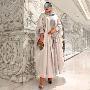 Ropa étnica Elegante Ramadán Musulmán Vestido modesto para mujeres Eid Femme Satin Plain Abaya Dubai Lujo Islam Sólido Manga larga Turquía