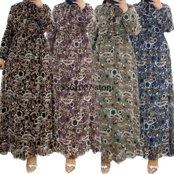 Vêtements ethniques élégant Ramadan imprimer robe musulmane pour les femmes Eid arabe Femme Abaya islamique turquie robes de soirée arabie saoudite Ching