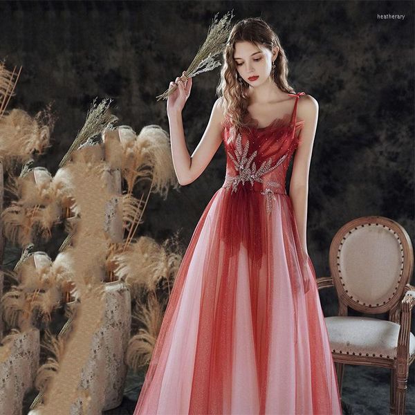 Vêtements ethniques Élégant Rouge Fée A-ligne Tulle Robes De Mariée Robe De Gala Mariée Formelle Parti Bretelles Spaghetti Dos Nu Robes De Bal