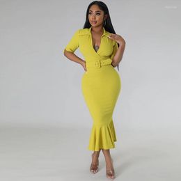 Etnische kleding Elegante ruches Potloodjurk Vrouwen Rapel Taille Party Club Slim Bodycon Midi Office Ladies Business Formal African Dresses