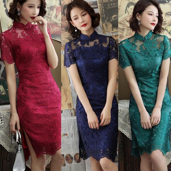 Vêtements ethniques Élégant Sexy Dentelle Cheongsam Robe Femmes Jupe Chinoise Banquet Moderne Quotidien