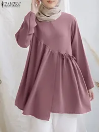 Vêtements ethniques Élégant Solid Tops Islamique Zanzea Mode Musulman Blouse Femmes Manches Longues Volants Hem Chemise Ramadan Blusas Chmeise 2024