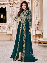 Etnische kleding Elegante stand Kraag Vrouwen Kleed Moslim Abaya 2-delige set Floral Full Sleeve Big Swing A-Line Party Maxi Vestidos Lange jurken 230222