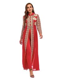 Etnische Kleding Elegante Stand Kraag Vrouwen Jurk Moslim Abaya 2 Delige Set Bloemen Volledige Mouw Grote Schommel A-lijn Party Maxi vestidos Lange Jurken 230616