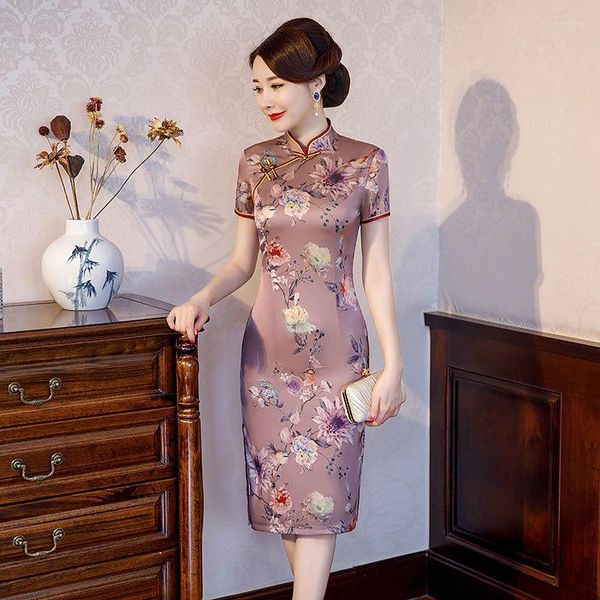 Etnische kleding Elegante zomer dubbellaags Cheongsam met korte mouwen Dagelijkse mode Qipao Chinese stijl traditionele avondjurk voor dames