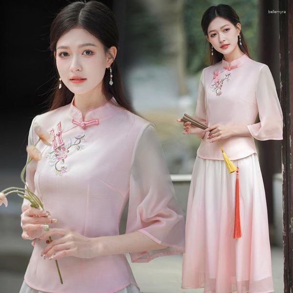 Vêtements ethniques Élégant Été Brodé Vert Rétro Mode Kawaii Longue Jupe Tang Costume Chinois Style Traditionnel Hanfu Robe Pour Femmes