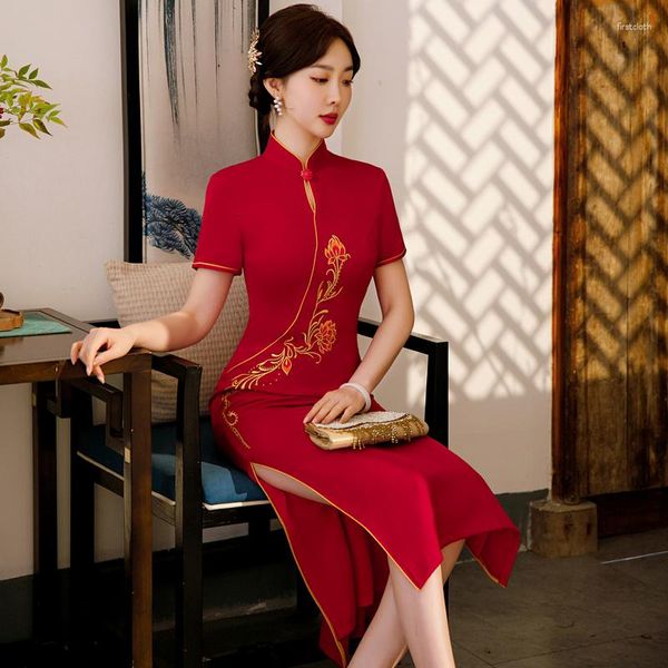 Vêtements ethniques Élégant Été Rouge Cheongsam Banquet De Mariée Mode Qipao Chinois Style Traditionnel Robe De Mariée De Soirée Pour Les Femmes