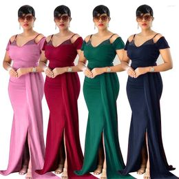 Ropa étnica Tirantes elegantes Vestidos de dama de honor Mujeres Moda Off Hombro Slits Vestido largo de fiesta nupcial para África