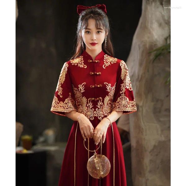 Vêtements ethniques Élégant traditionnel Robe de mariée rouge Mariage chinois Cheongsam Vintage Toast Robe de soirée moderne Qipao