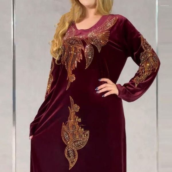 Vêtements ethniques élégant velours robes de soirée pour les femmes 2023 hiver à manches longues caftan Maxi robe Abaya dubaï turquie musulman vêtements africains
