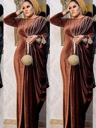 Etnische kleding elegante fluwelen moslimjurk vrouwen geplooide Afrikaanse India islamitische kleding maxi jurk jubah lang gewaad abaya marokkaanse kaftan elbise t240515