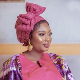 Etnische kleding elegante tulbandpet van de vrouw met meerlagige bowknot African Ready Gele Headie Lady Headwrap Bonnet Gold Turbante Mujer