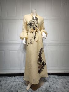 Vêtements ethniques robes de femmes élégantes pour la fête 2023 mode musulman maille Sequin broder robe de soirée dubaï marocain Caftan pétale
