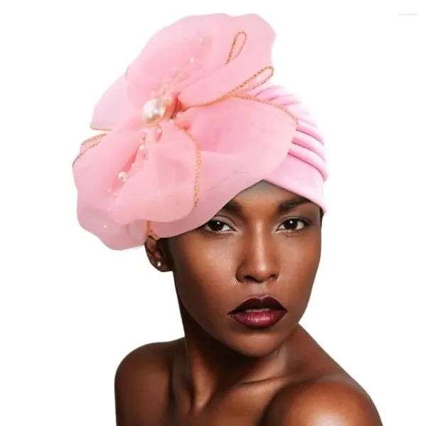 Ropa étnica Mujeres elegantes Pearls Flower Turban Gorra Cabellas musulmanas Boño Bowknot Femme Musulman Cabeza de la cabeza Capilla del cabello del cabello