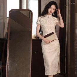 Etnische kleding elegante vrouwen slanke cheongsam nobele print bloem qi pao chinese stijl dames show jurk vestidos vintage meisje dagelijks