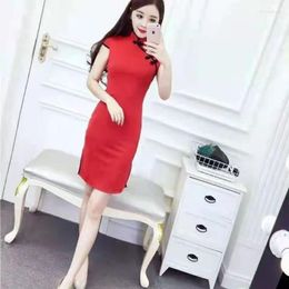 Etnische kleding elegante jonge meisjes mouwen dagelijkse rode mini -jurk voor het Chinese jaar qipao -stijl verbeterde moderne cheongsam