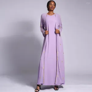 Etnische kleding geborduurd Chiffon Open Abaya Eid Ramadan Vrouwen Moslim Maxi -jurk Dubai Turkije Kaftan Islamitische Jalabiya Robe Kimono Cardigan