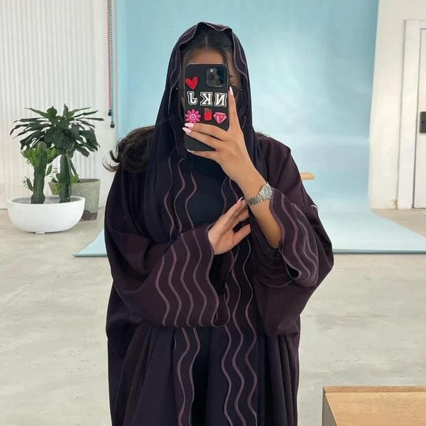 Vêtements ethniques Broderie Abaya avec Hijab Écharpe Cardigan Musulman Turquie Abayas pour femmes Dubaï Islamique Jalabiya Robe de fête Kaftan Robe