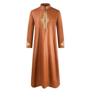 Etnische Kleding Borduren Arabische Lange Gewaden Voor Mannelijke Islamitische Kleding Stand Kraag Jubba Thobe Kaftan Moslim Arabische Abaya Dubai Dres223M