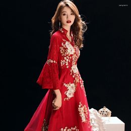 Etnische kleding Borduren Chinese Oosterse bruiloft Vrouwelijke nobele Cheongsam Vintage avondjurk Elegante moderne beroemdheid banketjurken