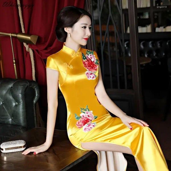 Ropa étnica bordado estilo chino qipao elegante mujer de lujo vestido de noche cheongsam moderno 2024 mujeres de gama alta buena calidad