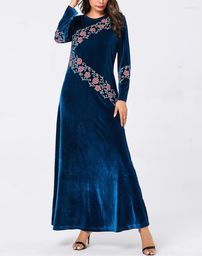 Ropa étnica bordado moda musulmana abaya elegante vestido de terciopelo suelto más tamaño fiesta noche maxi damas otoño 2023