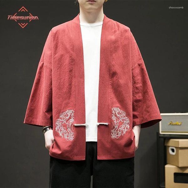 ETHNIQUE Vêtements broderie Haori Kimono Harajuku Style japonais Plus taille Men Samurai Costume Yukata Asie vêtements Cardigan Femmes