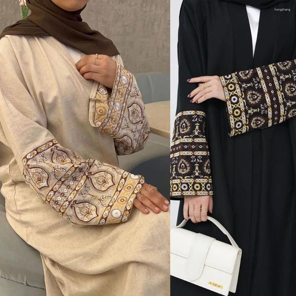 Vêtements ethniques broderie kimono modeste abaya ramadan saoudien dubaï luxe ouvert abayas islamique robes de femme en gros pour les femmes musulmanes