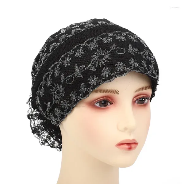 Vêtements ethniques Broderie Dentelle Turban Cap Pour Femmes Été Respirant Wrap Head Bonnet Musulman Foulard Chapeau Turbante Mujer Perte De Cheveux