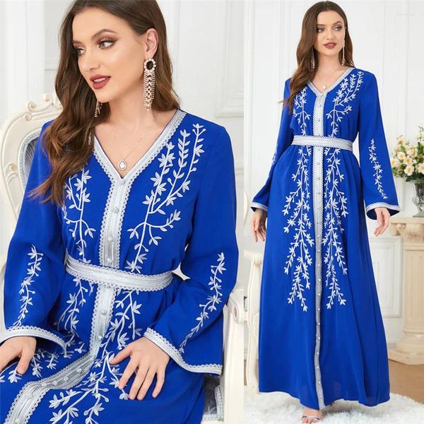 Vêtements ethniques broderies Femmes musulmanes Maxi Vobus Dubaï Turquie Kaftan Morocain Robe Party Gown Islamic Jalabiya 2024 Eid Ramadan Caftan