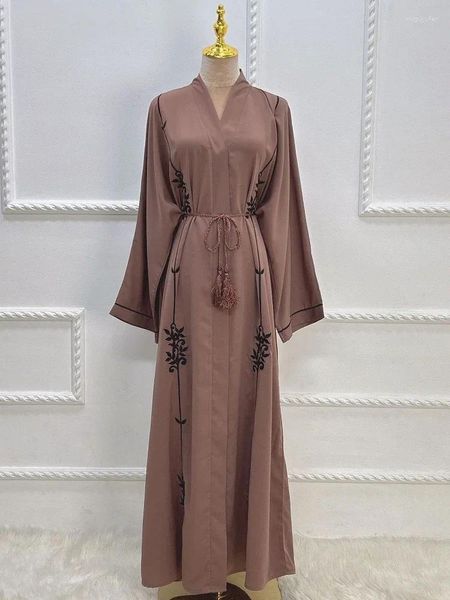 Vêtements ethniques broderie ouverte abaya bouton-pression avant abayas femme musulmane kimono islamique caftan robe arabe ramadan dubaï turc