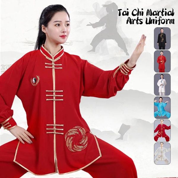 Vêtements ethniques Broderie Tai Chi Uniforme Femmes Hommes Arts martiaux Costumes de performance traditionnels chinois Wing Chun Costume