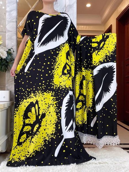 Ropa étnica Est Dubai Vestido musulmán con bufanda grande para mujeres Maxi Robe Femme Musulmane African O-cuello Estampado floral Verano Abaya