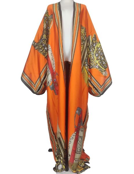 Vêtements ethniques est le bikini de la plage de vacances des femmes européennes et la couverture à manches longues Kimono Mujer plus taille Boho Fashion Lady Silk Silk Duster Coat