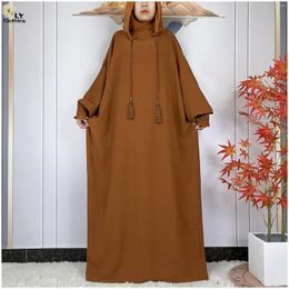 Ropa étnica est Muslim Ramadan Dos sombreros Abaya Dubai Turquía Islam Ropa de oración vestidos de tela suave de alto grado Vestido suelto