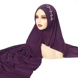 Vêtements ethniques EST Soft Jersey Double boucle instantanée Hijab Muslim Headwrap Islamic Headscarf Scarf One Piece Pull on Amira Diamonds Châles
