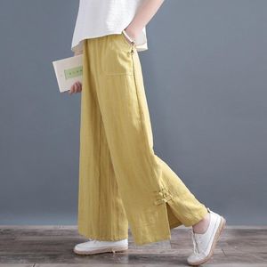 Vêtements ethniques Vêtements ethniques Bas de style chinois pour femmes Pantalon en lin de coton Femme Orient Taille haute Lâche Pantalon large Split Respirant 12835