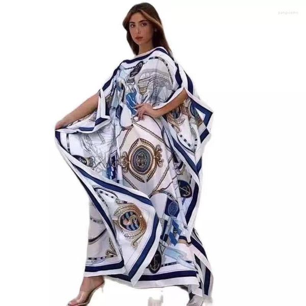 Vêtements ethniques imprimé européen été soie bohème caftan robes pour femmes surdimensionné africain musulman pleine longueur Abaya MAxi robe