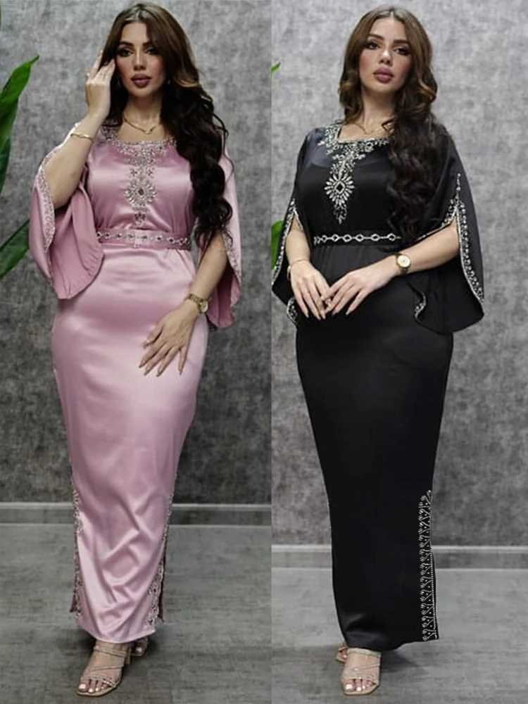Ethnic Clothing Evening Party Dress Diamonds Muslim Women Abaya Split Slim Vestidos Dubai Arab Turkey Ramadan Abayas Caftan Kaftan Eid Elegant T240515