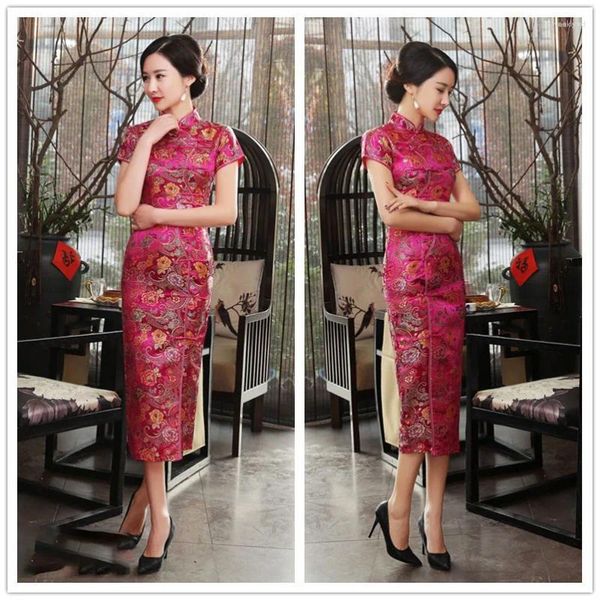 Vêtements ethniques Robe de soirée pour femmes Design Vintage Fleur Tang Costume Slim Rétro Satin Cheongsam Traditionnel Chinois