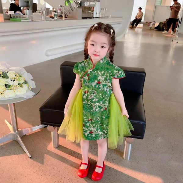 Ropa étnica creación exclusiva vestidos de niña de flores diseño de perlas de alta calidad estilo chino chino