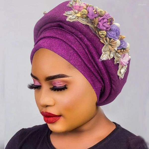 Ropa étnica Exquisito ramo Africano Mujeres Turban Cap Listo para usar Nigeria Auto Gele Headtie Moda femenina Head Wraps Turbante