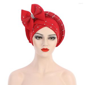 Vêtements ethniques Exquis Bow-Cravate Headties Chapeau Africain Prêt à porter Mariage Auto Geles Musulman Turban Headwear Femme Head Wraps